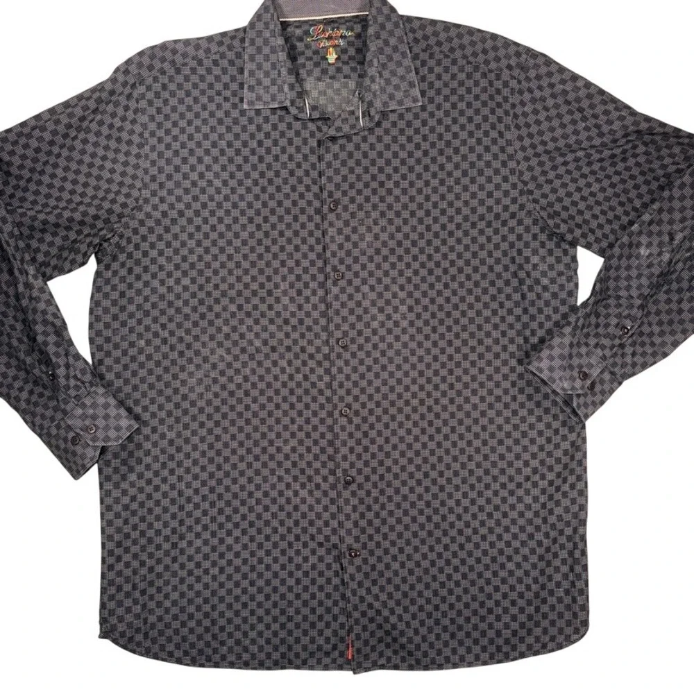 Luchiano Visconti Checkered Button Down Shirt 2XLT Men Black Cotton Blend